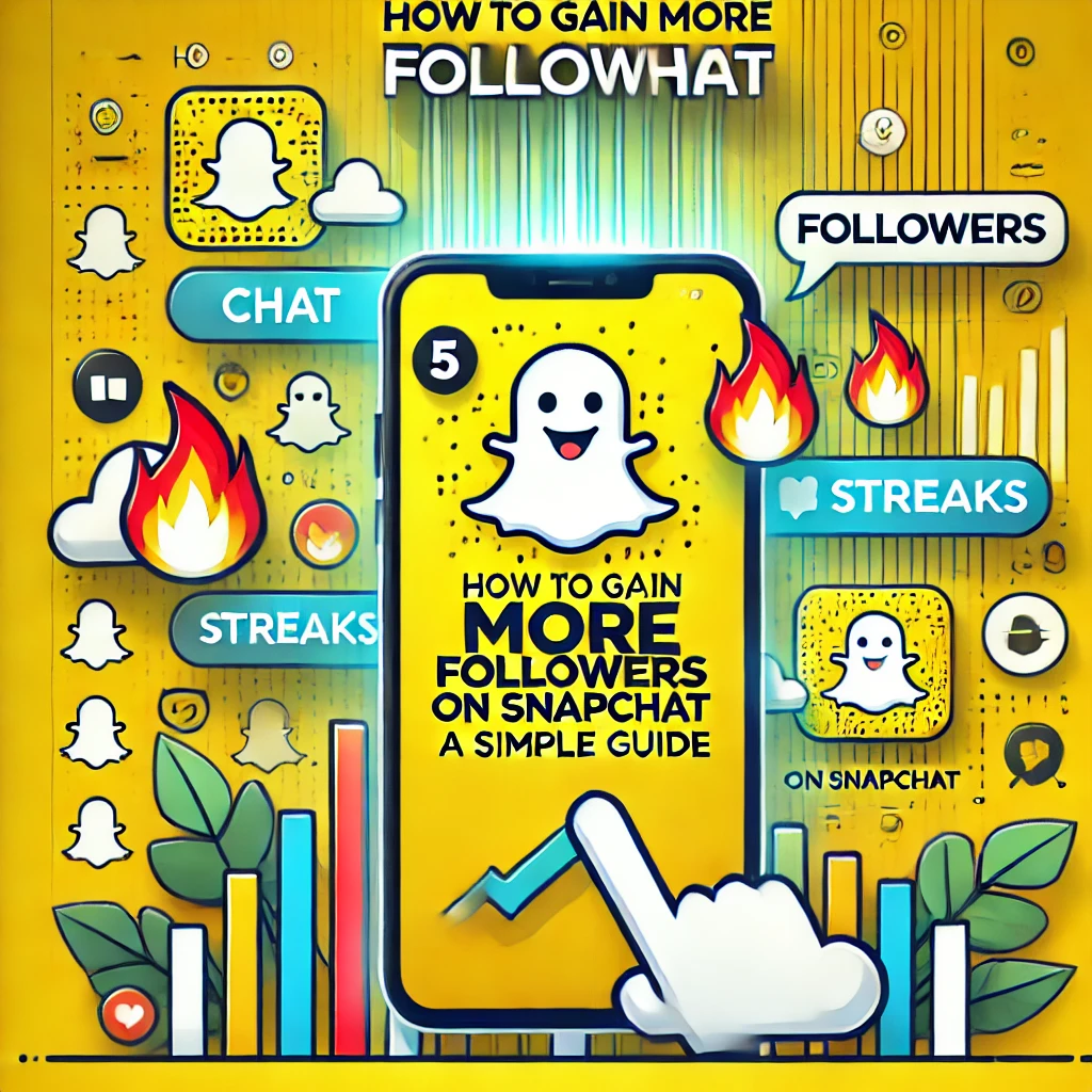 DALL·E 2025 03 02 13.39.39 A modern and vibrant digital illustration featuring a smartphone displaying a Snapchat profile with a growing follower count. The background includes